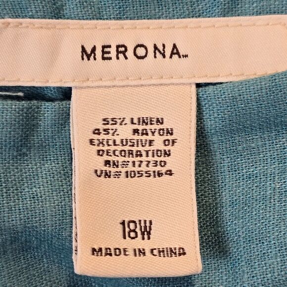 Merona A-Line Skirt Sz 18W Teal Linen Blend Skater Sequin Boho Summer Classic - Picture 9 of 10